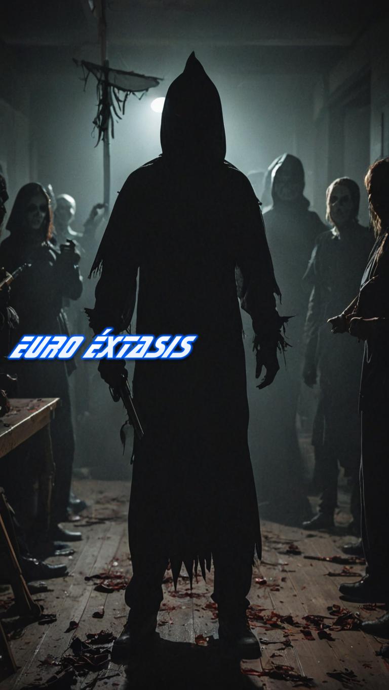 Una fiesta de Halloween convertida en una escena de terror con una figura misteriosa causando caos.