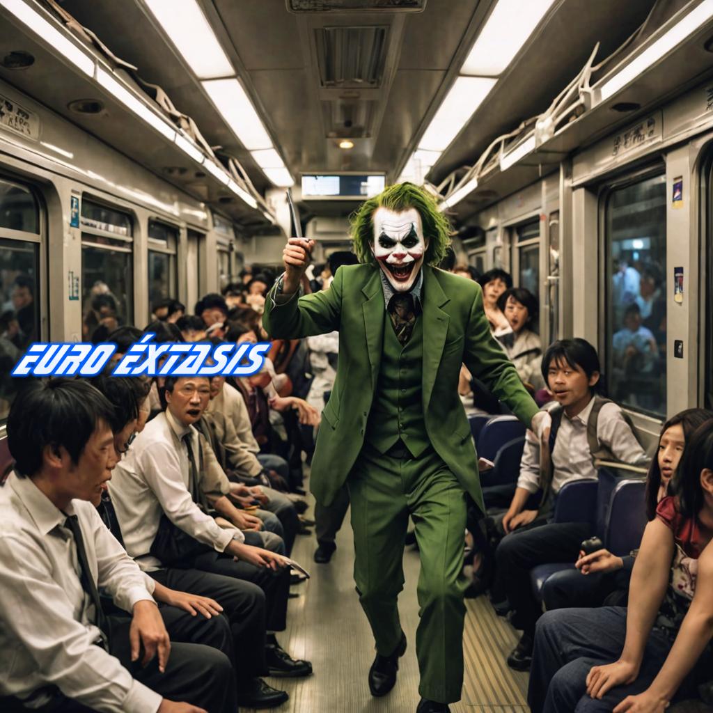 Un hombre disfrazado como el Joker atacando a pasajeros en un tren de Tokio durante Halloween.